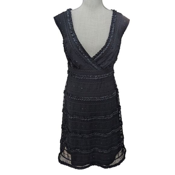 Vintage 90's Tadashi Black Sequin Detail Sheath Cocktail Party Dress Women Sz 10 - Picture 1 of 7